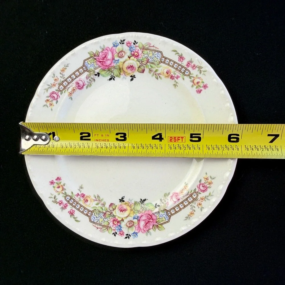 Vintage Crooksville China Co Floral 3pc Set Bowl Plate Saucer 644 Pink Rose USA
